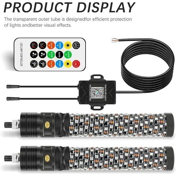 DREAMIZER 2PCS 1FT Fat Spiral Led Whip Lights with APP & Remote Control. NIB - Picture 2 of 11